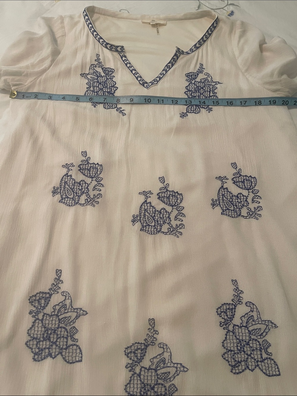 entro Cream Dress with Blue Embroidery - Picture 4 of 7
